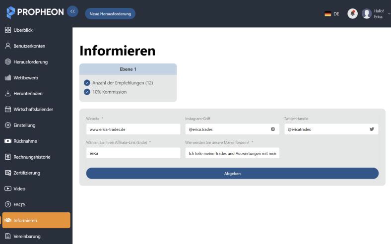 Beispielansicht des Partnerbereichs im Propheon Dashboard mit Demodaten